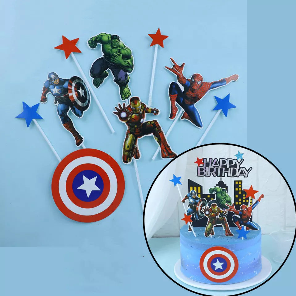 1set the Avengers Birthday Party Cake Topper Super Hero Spiderman Hulk Iron Man Cake Decoration for Kids Birthday Party Supplies