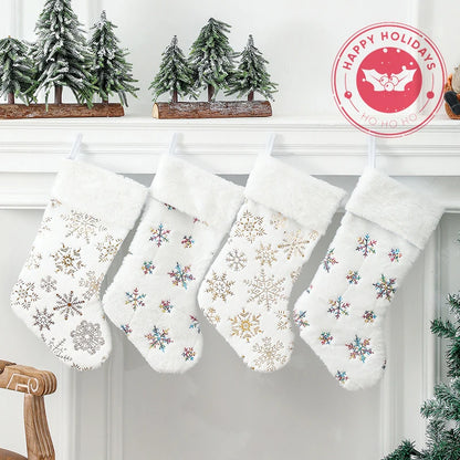 22x48cm New Beads Gilded Snowflake Plush Christmas Socks Gift Bag Christmas dDecorations Christmas Pendant 2023 Christmas Decor