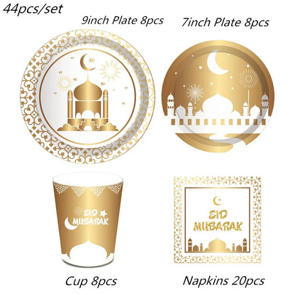 2022 Eid Mubarak Disposable Tablecloth Table Runner Banner Balloons Islamic Muslim Party Decor Ramadan Kareem Eid Al Adha Gift