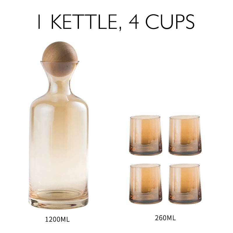 JINYOUJIA-Nordic Glass Carafe Water Pitcher With Wood Lid, Kettle, Drinking Cup, Tea Pot, Juice Jug, Household Drinkware