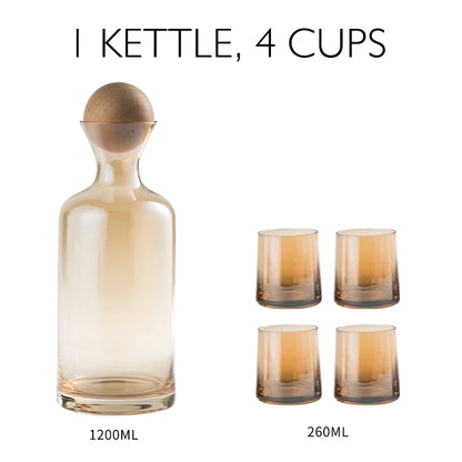 JINYOUJIA-Nordic Glass Carafe Water Pitcher With Wood Lid, Kettle, Drinking Cup, Tea Pot, Juice Jug, Household Drinkware
