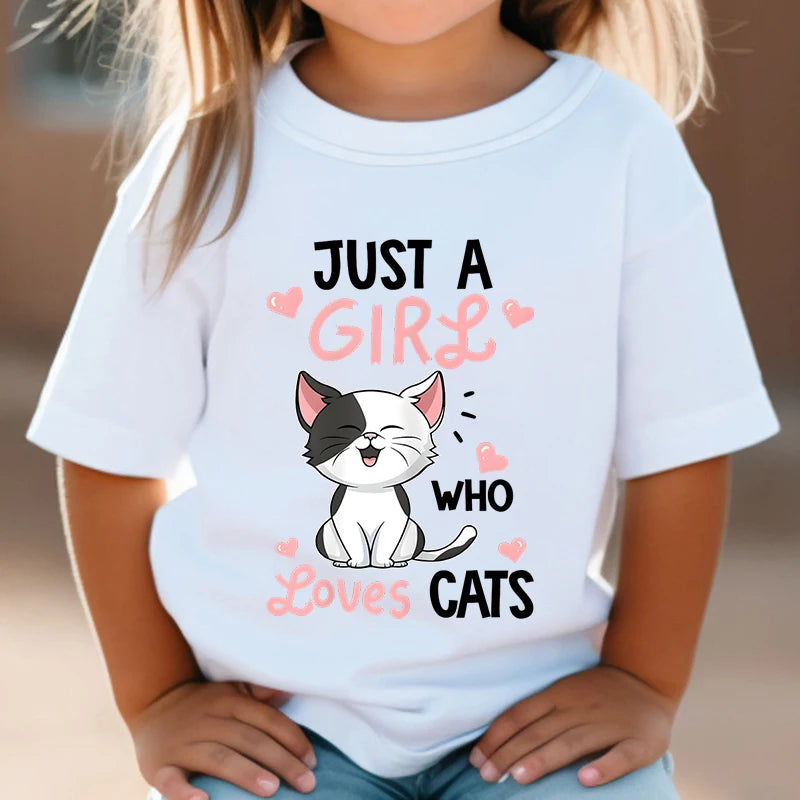 Just a Girl Who Loves Cats Tshirt Girls Y2k Harajuku Animal Summer Fashion Kids Clothes Funny Graphic Cute Cat Lover Streetwear