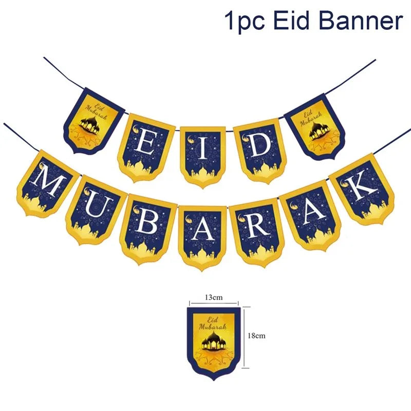 Eid Mubarak Banner Bunting Balloons Plates Tablecloth Kareem Ramadan Decoration for Home 2024  Muslim Islamic Party Supplies