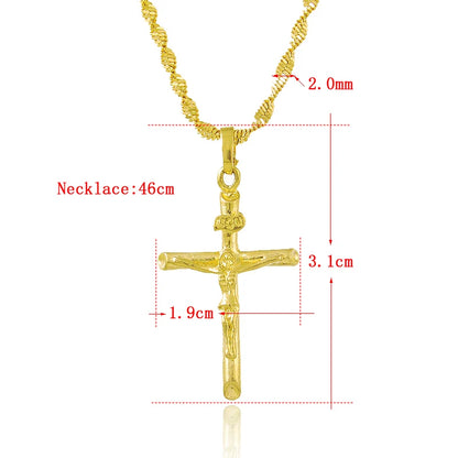Real 24K Gold Color Cross Pendant & Necklace for Men/Women Gold Chain Religious Christian Jewelry Christmas Gifts