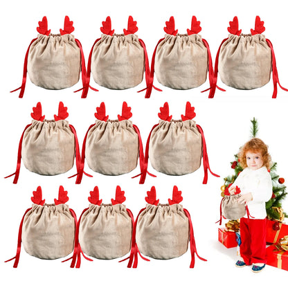 5/10Pcs Christmas Reindeer Candy Gift Bag Velvet Santa Sacks Drawstring Gift Bags Christmas Decoration Kids New Year Party Gift