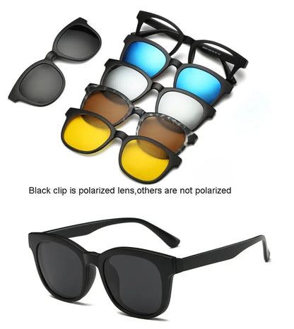HJYFINO 5 Lenes Magnet Sunglasses Clip Mirrored Clip on Sunglasses Clip on Glasses Men Polarized Clip Custom Prescription Myopia