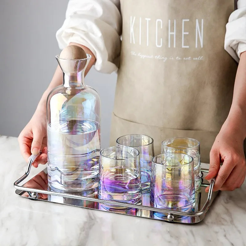 JINYOUJIA-Nordic Glass Carafe Water Pitcher With Wood Lid, Kettle, Drinking Cup, Tea Pot, Juice Jug, Household Drinkware