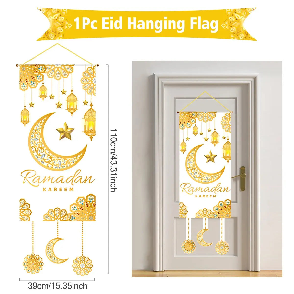 Eid Mubarak Decoration 2024 Hanging Flag Ramadan for Home Door Islamic Muslim Party Decor Ramadan Kareem Banner Eid Al-Fitr Gift