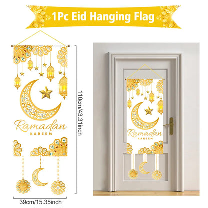Eid Mubarak Decoration 2024 Hanging Flag Ramadan for Home Door Islamic Muslim Party Decor Ramadan Kareem Banner Eid Al-Fitr Gift
