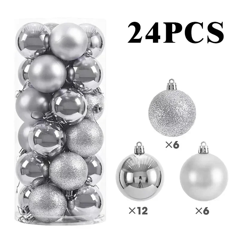 24/Pcs 8CM Christmas Ball Ornaments Set Painted Plastics Christmas Tree Pendant Decoration Christmas Decoration Accessories