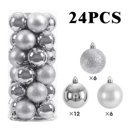 24/Pcs 8CM Christmas Ball Ornaments Set Painted Plastics Christmas Tree Pendant Decoration Christmas Decoration Accessories