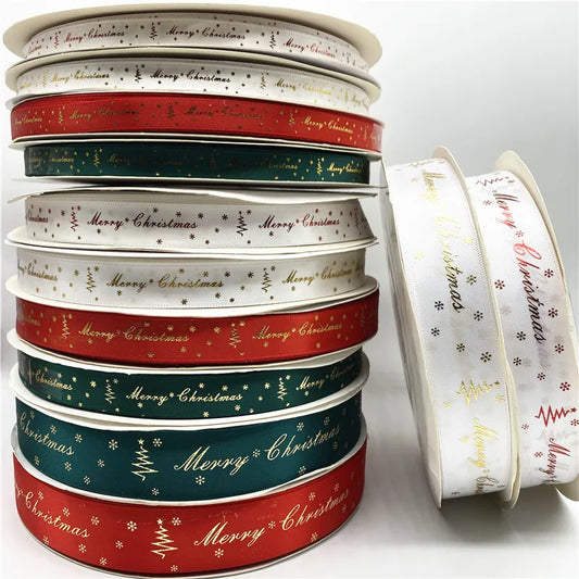 10mm 15mm 25mm Christmas 5yards Ribbon Printed Merry Christmas Ribbon for Handmade Design Christmas Decoration Gift Packing