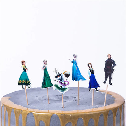 Frozen Anna Elsa Princess Theme Cupcake Picks Animal Cake Toppers Cartoon Cupcake Inserts Card Party Gift for Kid Birthday Decor