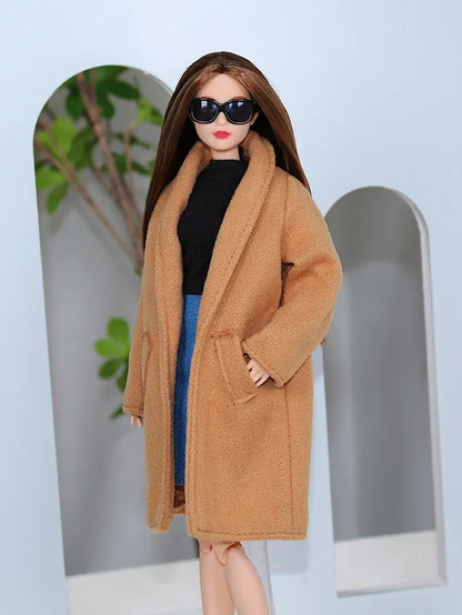 Long Brown Suit Coat  /Woolen Clothes Overcoat Clothing Outfit for 1/6 BJD Xinyi FR ST Barbie Doll / 30cm Doll Clothes Xmas