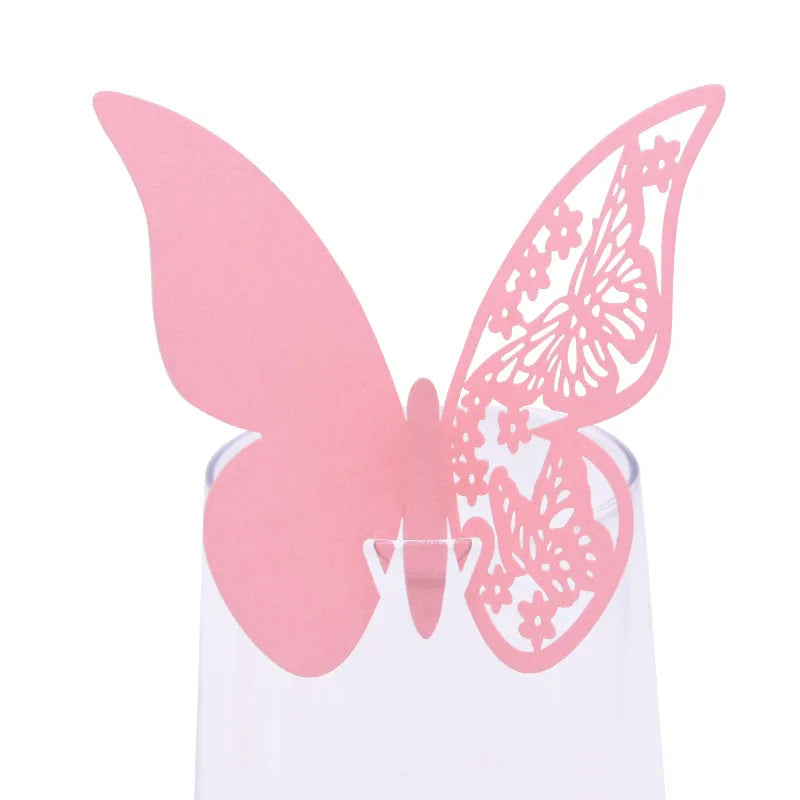 20pcs Eid Mubarak Hollow Butterfly Cup Card Wine Glass Paper Name Place Seat Card Wedding Party Ramadan Kareem Table Decorations