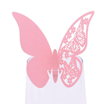 20pcs Eid Mubarak Hollow Butterfly Cup Card Wine Glass Paper Name Place Seat Card Wedding Party Ramadan Kareem Table Decorations