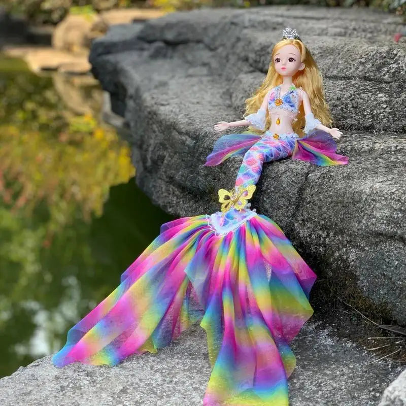 17.7 Inch Exquisite Princess Mermaid Doll Fashion Mermaid BJD Doll With Rainbow Clothes Girls Favor Xmas Birthday Gift Toys