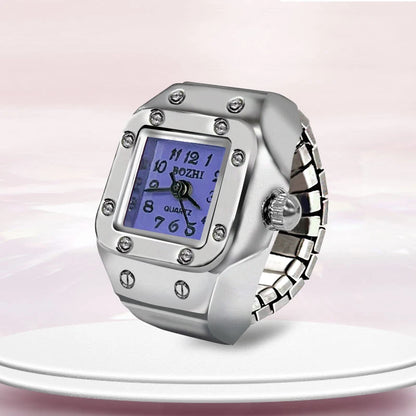 Steel Fun Vintage Punk Quartz Finger Pocket Watch Ring for Women Men Goth Clock Rings Digital Watch Elastic Stretchy Rings Gifts