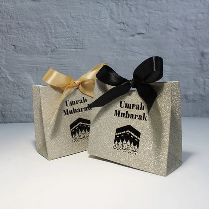 Elegant Shiny Umrah Mubarak Gift Box for Muslim Islamic Ramadan Kareem Iftar Eid Al-Fitr Hajj Congratulation Keepsake Decoration