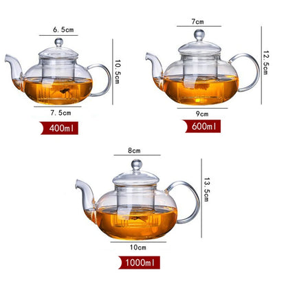 YWDL 400/600/1000ml Clear Glass Teapot With Removable Infuser Stovetop Safe Loose Leaf and Blooming Teapot Heat-Resistant