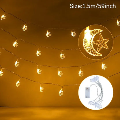 Moon Star Led String Lights Eid Mubarak Decor Ramadan Decoraion for Home 2024 Ramada Kareem Muslim Islam Al Adha Party Supplies