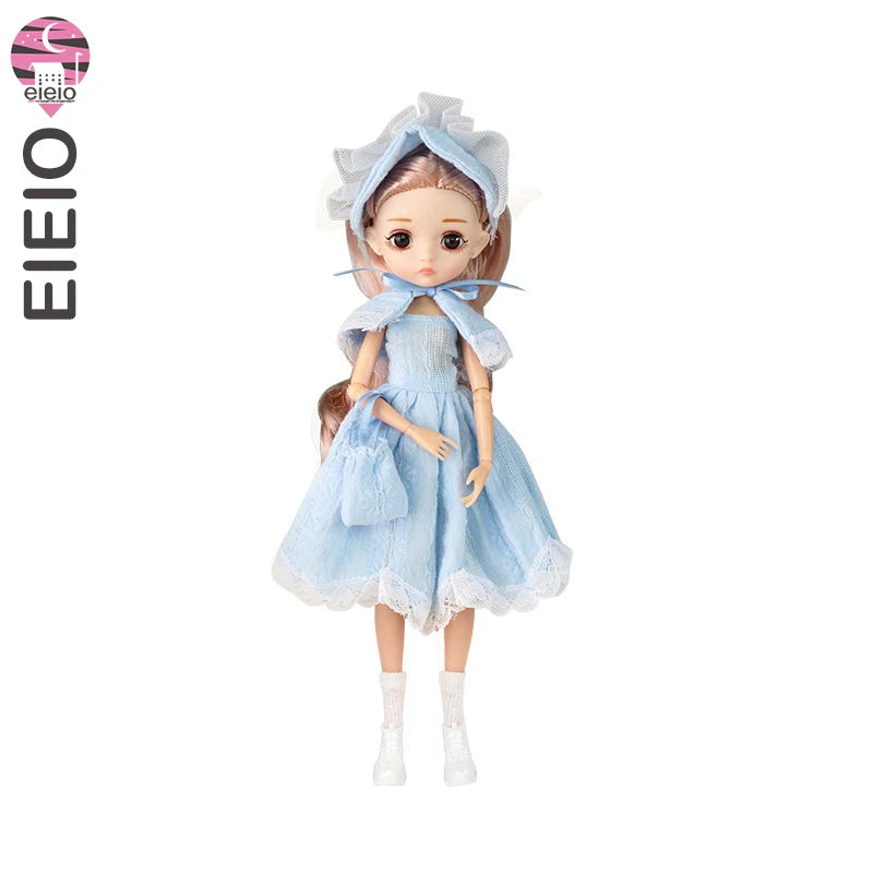 Slim 26cm Bjd Doll for Girl 13 Movable Joints Fashion Princess Clothes Suit Accessories Blue Eyes Decoration Eyelash Solid Doll