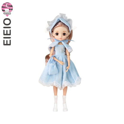 Slim 26cm Bjd Doll for Girl 13 Movable Joints Fashion Princess Clothes Suit Accessories Blue Eyes Decoration Eyelash Solid Doll