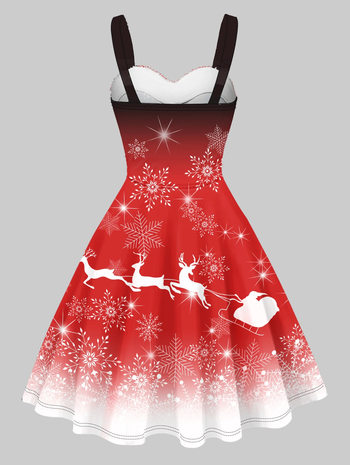 2024 Women's Christmas Dresses Faux Fur Panel Christmas Elk Snowflake Print Cami Dress Sleeveless Sweetheart Neck Mini Dress