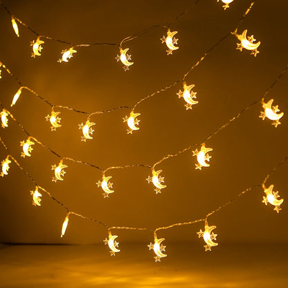 Moon Star Eid Mubarak String Light 2023 Ramadan Decoration for Home Ramadan Kareem Islam Muslim Party Decor Eid Al Adha Gifts