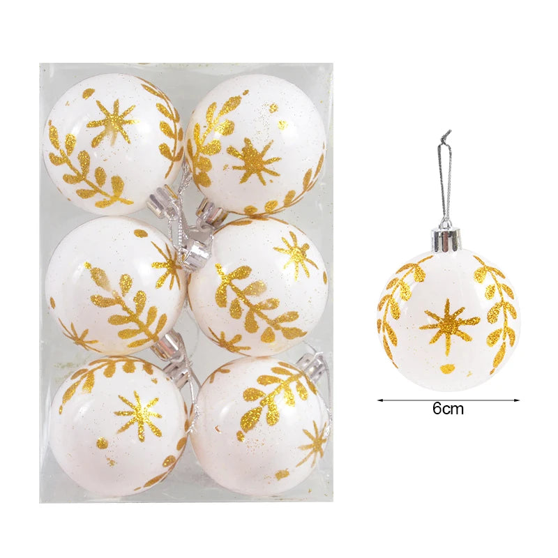 6Pcs/Box 6cm Christmas Ball Ornaments Xmas Tree Hanging Pendant Christmas Decorations for Home 2024 Navidad Natal New Year Gift