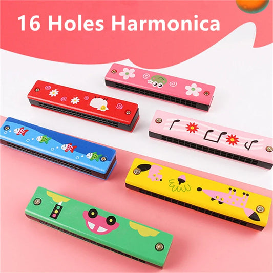 16 Holes Wooden Harmonica Mouth Organ Kids Music Instrument Educational Toy Gift Pink Red Yellow Green Frog Educational Toys