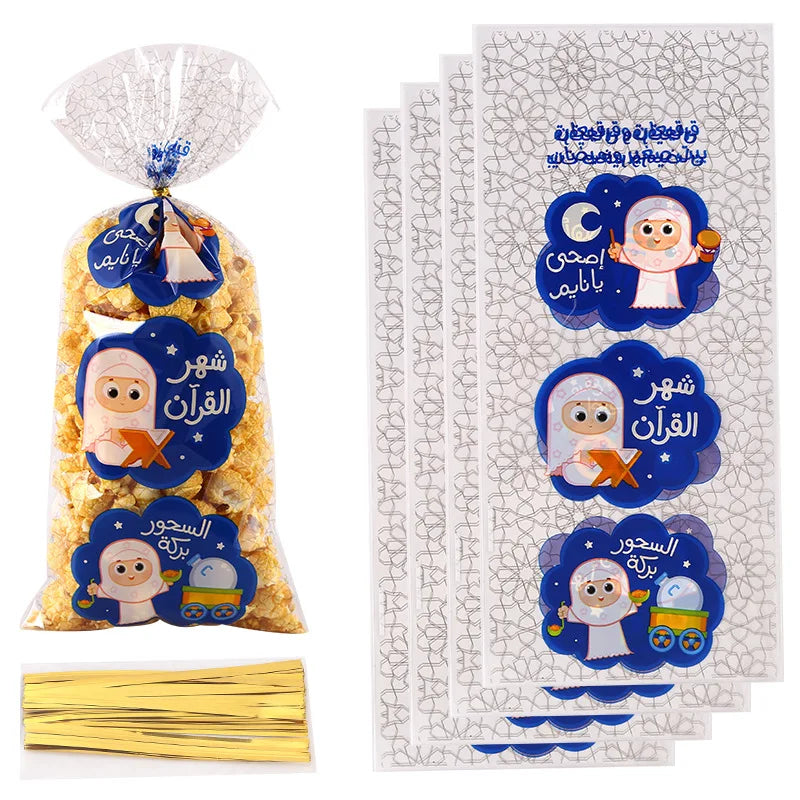 25/50pcs Eid Mubarak Gift Bags Plastic Candy Cookie Bag Ramadan Kareem Decoration 2024 Islamic Muslim Party Supplies Eid Gifts