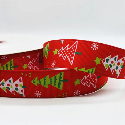 5yards/Lot 25mm Christmas Decor Grosgrain Ribbon Printed Christmas Ribbon for Handmade Design Christmas Decoration Sewing Fabric