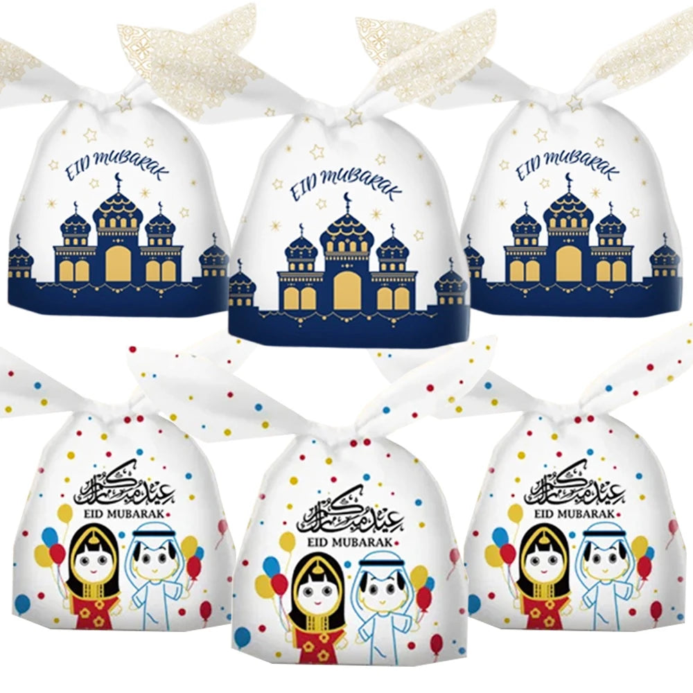 50Pcs Eid Mubarak Gift Bags Eid Mubarak Candy Cookie Bags Pouch Eid Mubarak Decoration 2024 Plastic Eid Gift Packaging Supplies