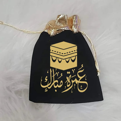 5pcs Gold Black Kaaba Arabic Umrah Mubarak Bags Muslim Islamic Ramadan Kareem Iftar Eid Al-Fitr Decoration Keepsake Gift Present