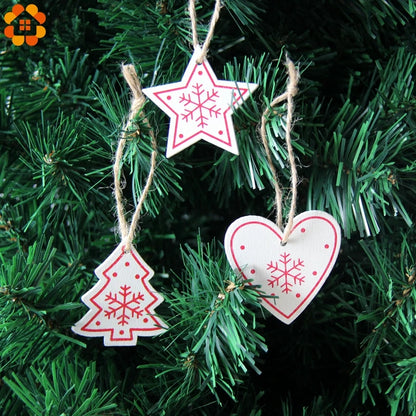 12pcs/Lot DIY White&Red Christmas Printed Wooden Pendants Ornaments for Kids Christmas Gifts Xmas Tree Ornaments Decorations