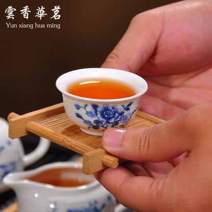 Kung Fu Tea Set the Whole Kettle Set of Blue and White Porcelain Ceramic Teapot Solid Wood Tea Tray Tea Ceremony