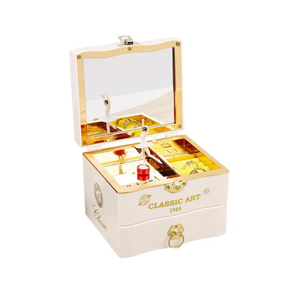 Musical Box With Rotating Dancing Girl Retro Engraved Mini Romantic Jewelry Box Classical Christmas Decoration Christmas Gift