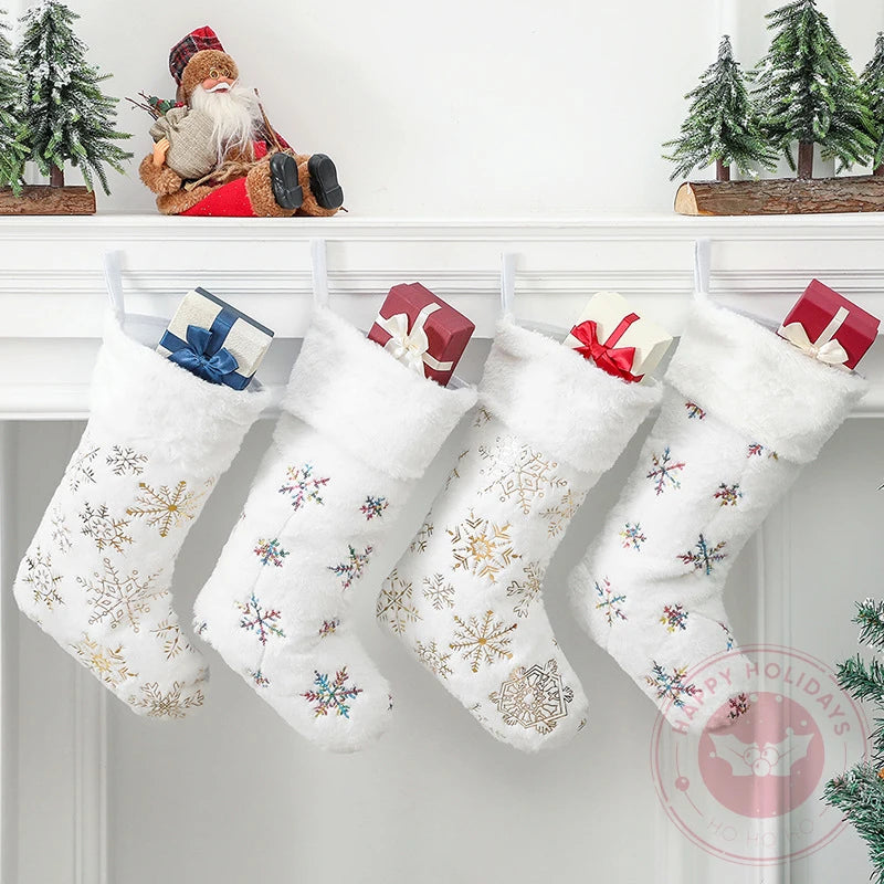 22x48cm New Beads Gilded Snowflake Plush Christmas Socks Gift Bag Christmas dDecorations Christmas Pendant 2023 Christmas Decor