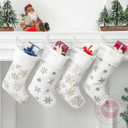 22x48cm New Beads Gilded Snowflake Plush Christmas Socks Gift Bag Christmas dDecorations Christmas Pendant 2023 Christmas Decor