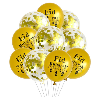 10pcs Eid Mubarak Metal Latex Balloon Ramadan Kareem Decoration Air Globos Ramadan Mubarak Muslim Islamic Festival Party Decor