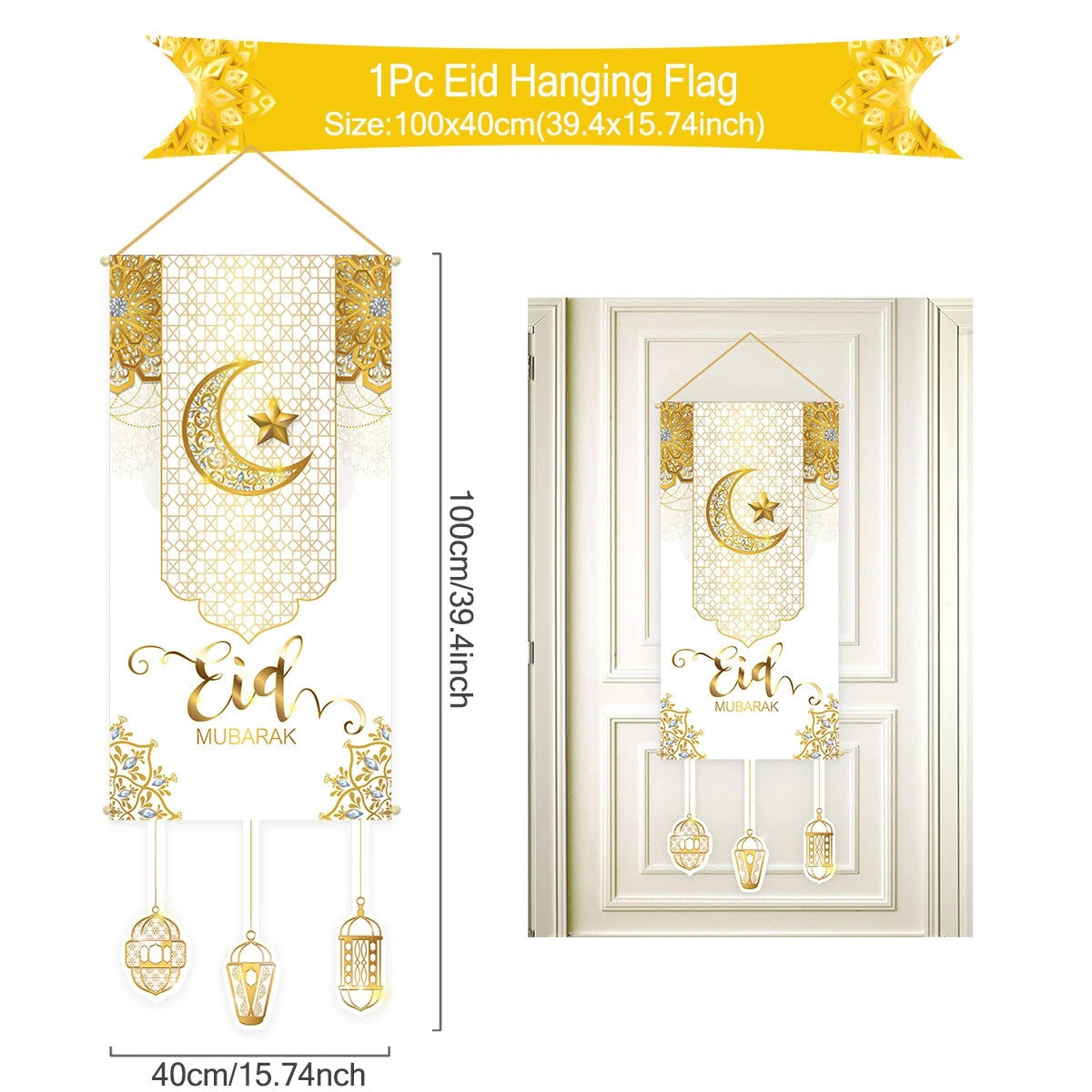 Eid Mubarak Decoration 2024 Hanging Flag Ramadan for Home Door Islamic Muslim Party Decor Ramadan Kareem Banner Eid Al-Fitr Gift