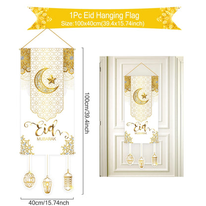 Eid Mubarak Decoration 2024 Hanging Flag Ramadan for Home Door Islamic Muslim Party Decor Ramadan Kareem Banner Eid Al-Fitr Gift