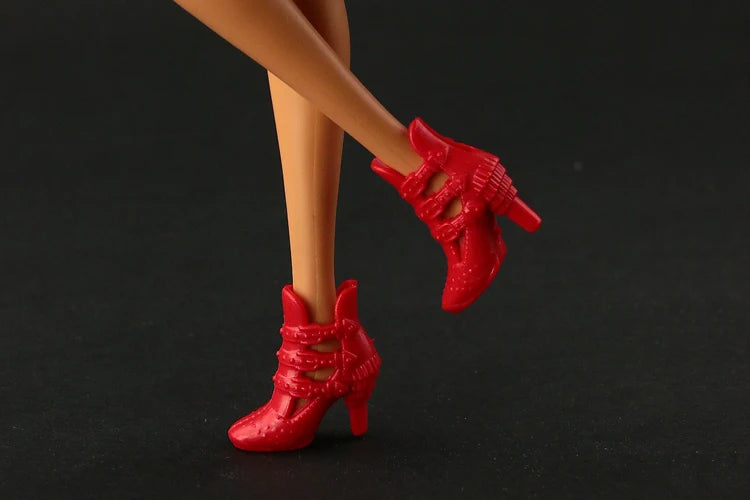 10 Pair / Lot  Doll Red Shoes Fashion Cute Heels  Shoes for Barbie Doll High Quality Baby Toy