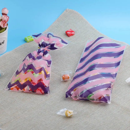 25pcs Colorful Plastic Candy Gift Bags Stripes Snack Bag Christmas Gift Bags for Biscuit and Cookie Birthday Party Favors Bag