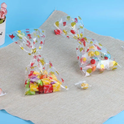 25pcs Colorful Plastic Candy Gift Bags Stripes Snack Bag Christmas Gift Bags for Biscuit and Cookie Birthday Party Favors Bag