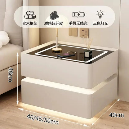 Modern Style Solid Wood Bedside Table With Wireless Charging Smart 2 Drawers Bedroom Nightstands With Lock