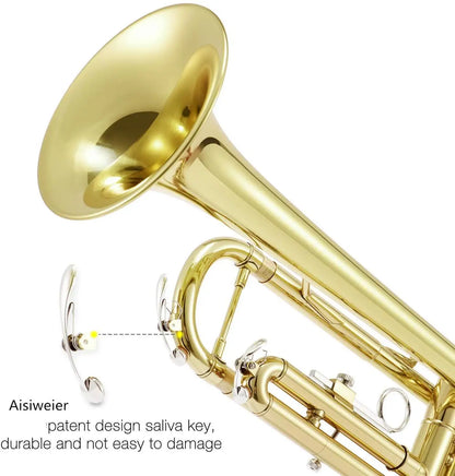 Aisiweier Gold Trumpet Brass ATR-380 Standard Bb Trumpet Set for Student Beginner With Hard Case,Gloves, 7 C Mouthpiece,