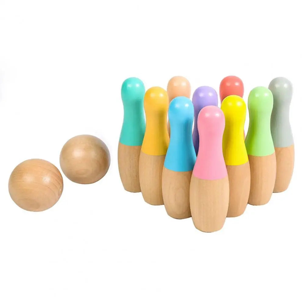 Wooden Bowling Toy Fine Workmanship Safe Use Wooden Kids Indoor Outdoor Bowling Toys Kids Bowling Set Interactive Toy