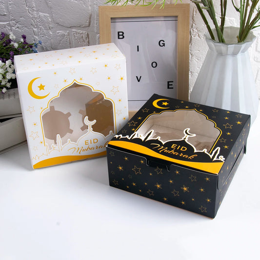 2PCS Eid Mubarak Candy Boxes Open Window Cookie Packaging Gift Boxes Muslim Islamic Festival Party Decor Ramadan Kareem Supplies